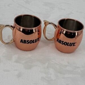 Set of 2- Absolut Vodka Copper & Gold Moscow Mule Mugs Stainless Steel Interior